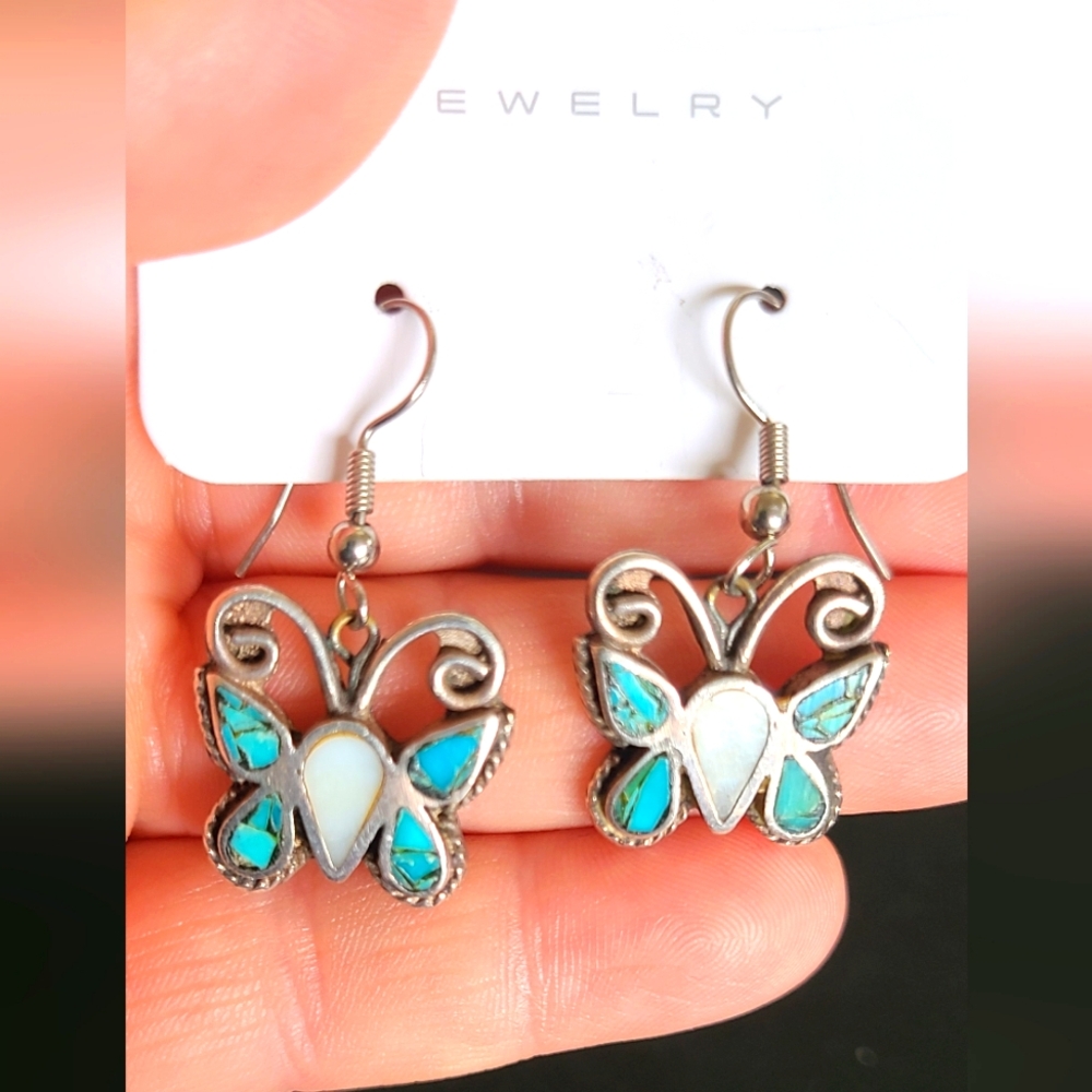 Butterfly Silver and Turquoise Earrings